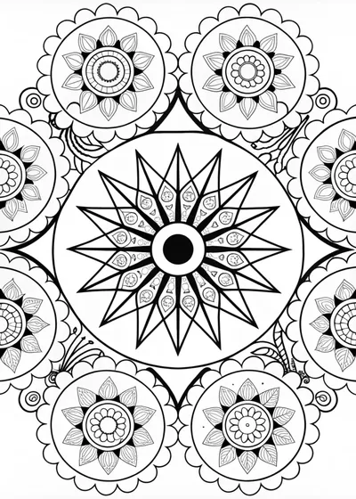 Mandala Sunburst Coloring Page