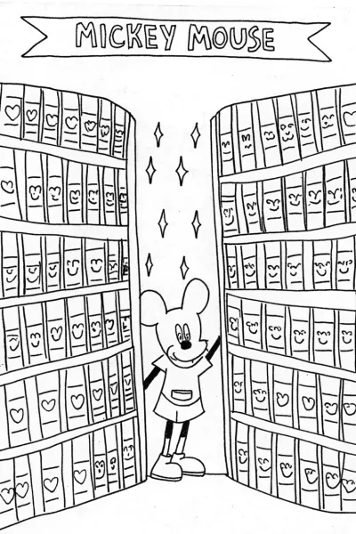 Mickey Mouse’s Magical Bookshop Adventure Coloring Page
