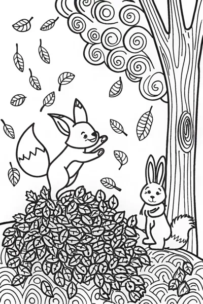 Fox and Rabbit in Leaves
