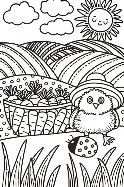 Chick’s Gardening Adventure Coloring Page