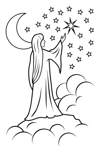 The Sorceress’s Starry Spell Coloring Page