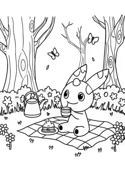 Mimikyu’s Magical Tea Party Coloring Page