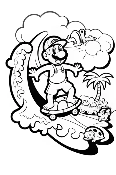 Luigi’s Super Silly Surfing Adventure Coloring Page