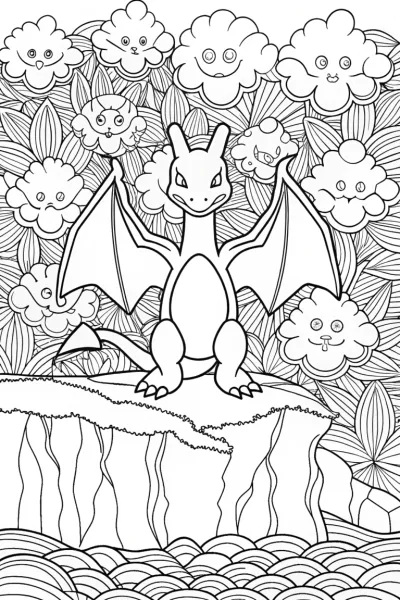 Charizard’s Majestic Cliffside Coloring Page
