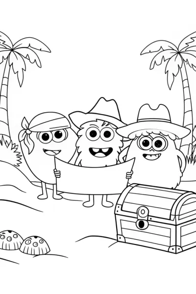 Monster Island Treasure Hunt Coloring Page