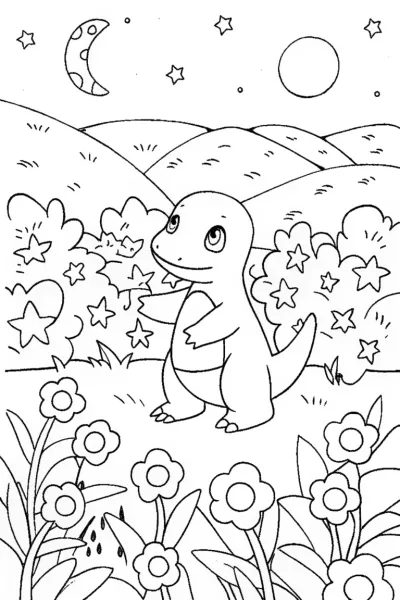 Charmander’s Firefly Friends Coloring Page