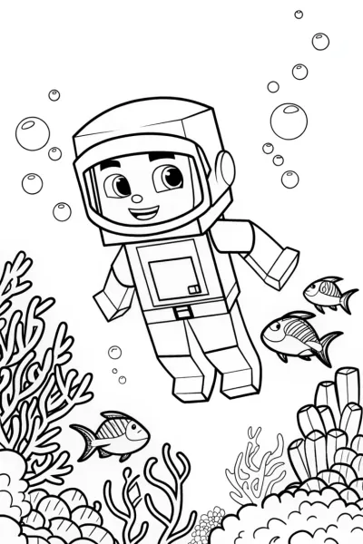 Minecraft Underwater Oasis Adventure Coloring Page