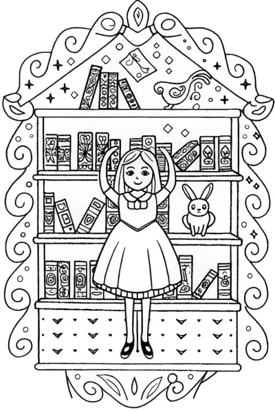 Alice’s Enchanted Bookshop Coloring Page