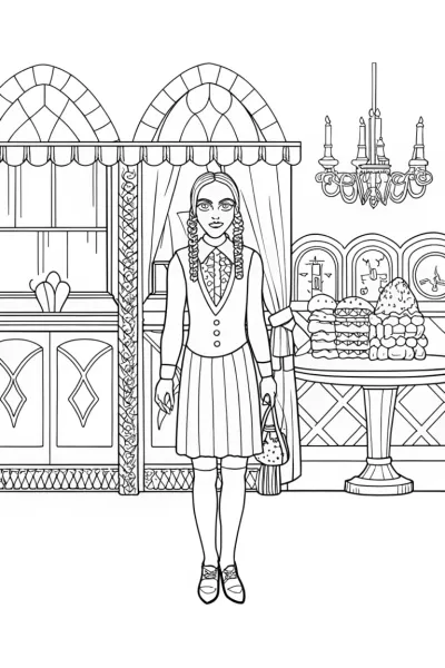 Wednesday Addams in an ice cream parlor