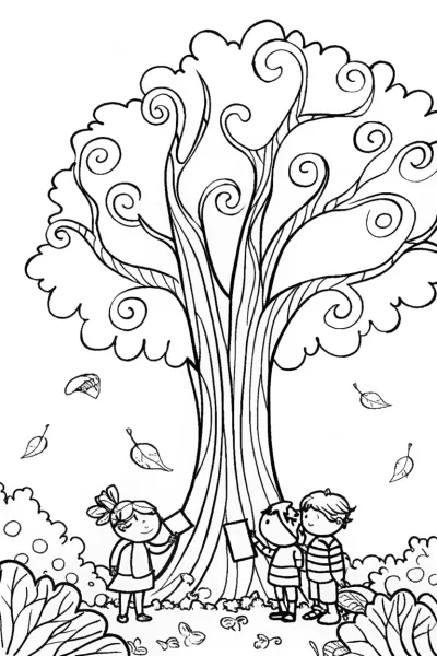 Autumn Wish Tree Coloring Page