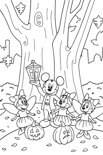 Mickey Mouse’s Enchanted Halloween Forest Coloring Page