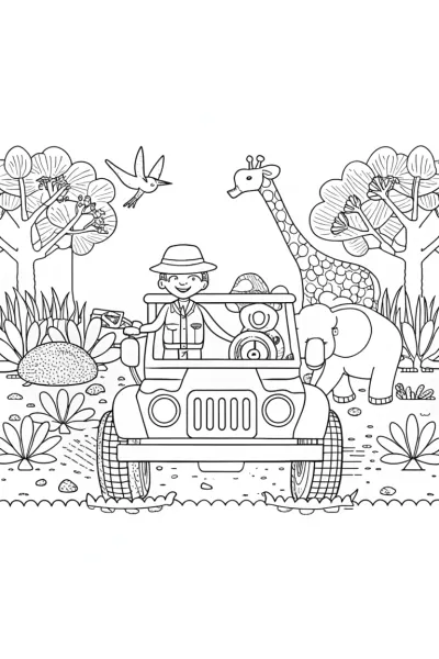 Blippi’s Wild Safari Adventure Coloring Page