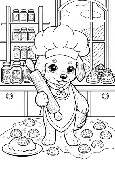 Puppy Chef at the Bake-Off Coloring Page