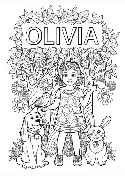 Olivia’s Animal Friends Coloring Page