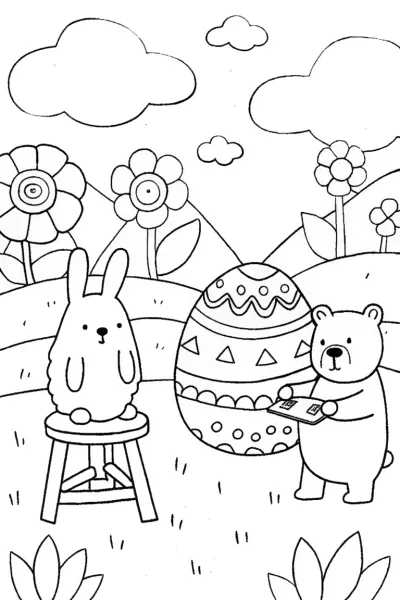 Bunny and Bear Coloring Page
