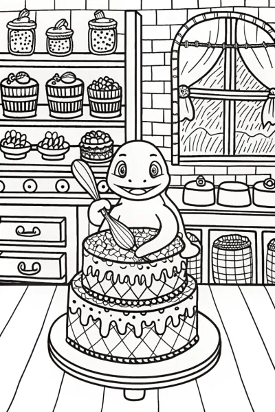 Charmander’s Bakery Adventure Coloring Page
