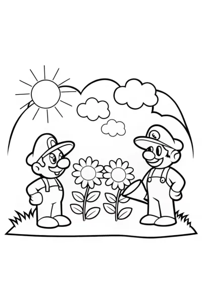 Mario and Luigi’s Gardening Adventure Coloring Page