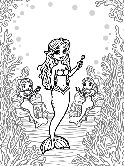Mermaid concert in coral forest