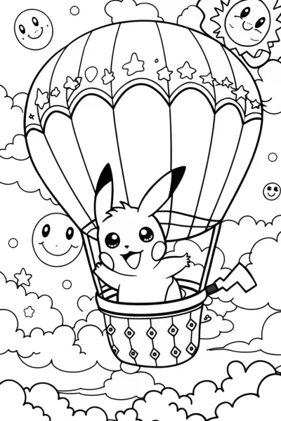 Pikachu’s Enchanted Balloon Ride Coloring Page