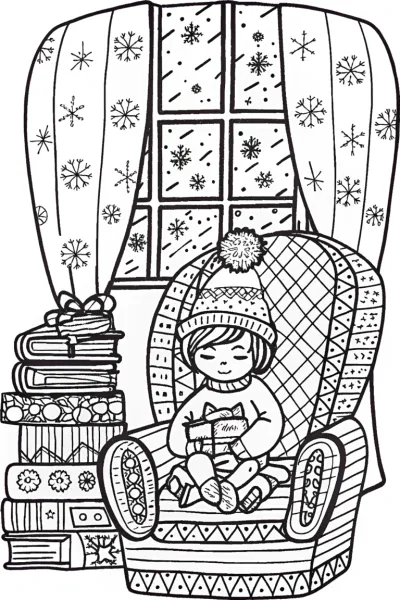 The Magical Christmas Book Nook Coloring Page