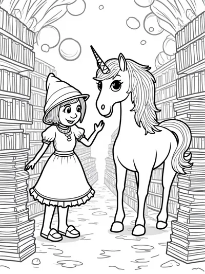 Unicorn in the enchanted bookstore