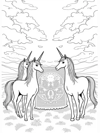 Unicorns weaving a magical tapestry