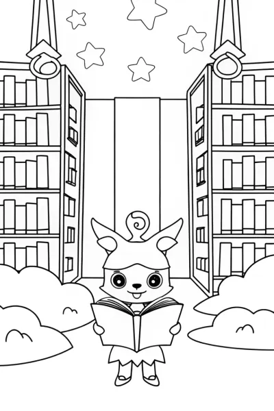 Kuromi’s Enchanted Library Adventure Coloring Page
