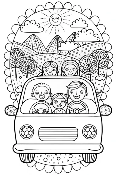 Summer Road Trip Adventure Coloring Page