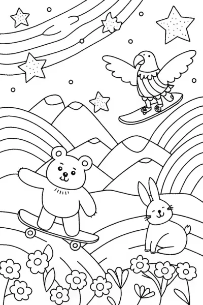 Rainbow Whirlwind Adventure Coloring Page