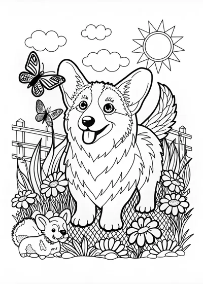 Corgi’s Happy Day Coloring Page