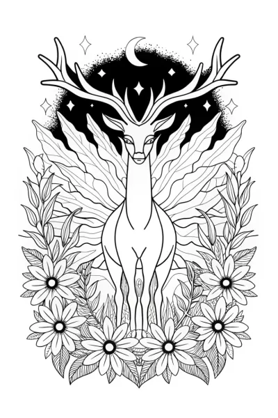 Xerneas in the Celestial Forest Coloring Page