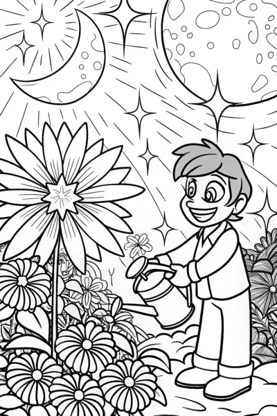 Goku and the Celestial Garden Coloring Page