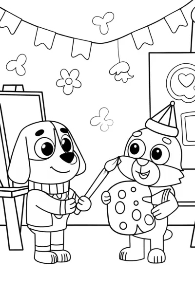 Bluey’s Rainbow Art Studio Coloring Page