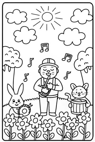 Blippi’s Magical Music Garden Coloring Page