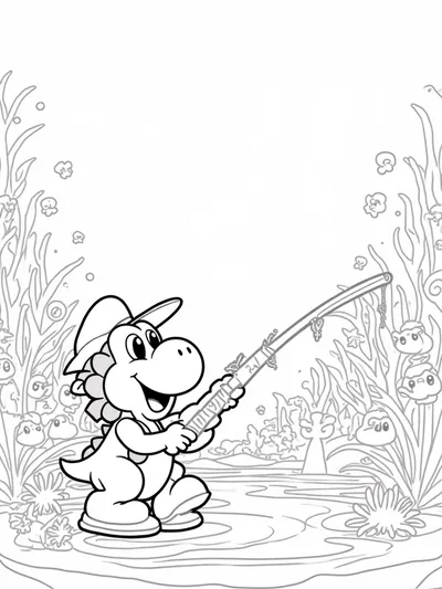 Yoshi fishing in an underwater forest