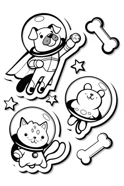 Superhero Dog and Cat Space Adventure Coloring Page