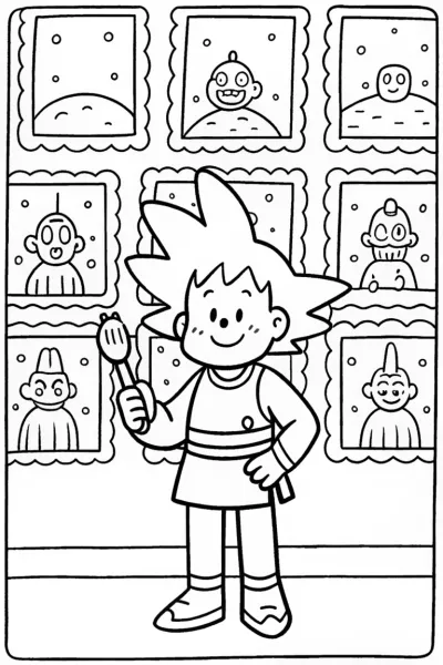 Goku’s Cosmic Art Gallery Coloring Page