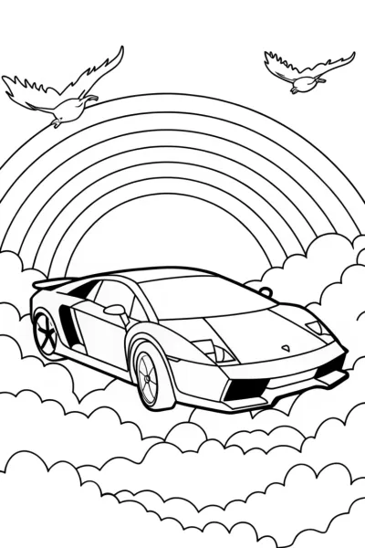 Lamborghini Adventure in the Clouds Coloring Page