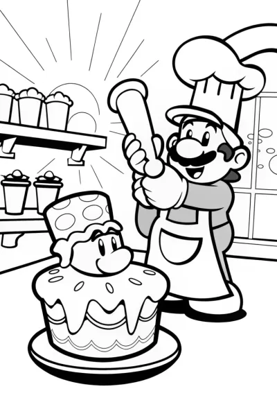 Mario’s Cake Decorating Challenge Coloring Page