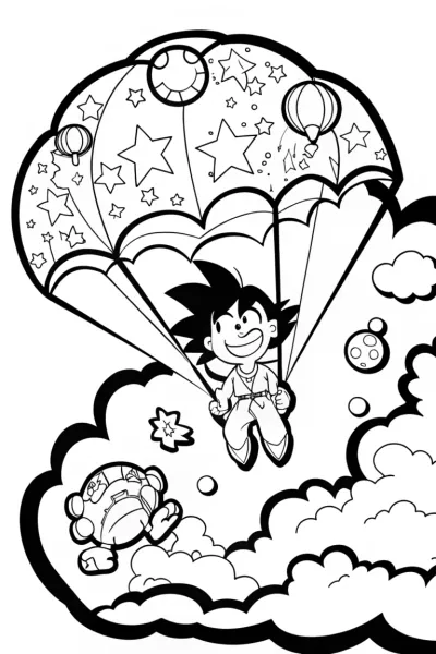 Goku’s Cosmic Skydive Adventure Coloring Page