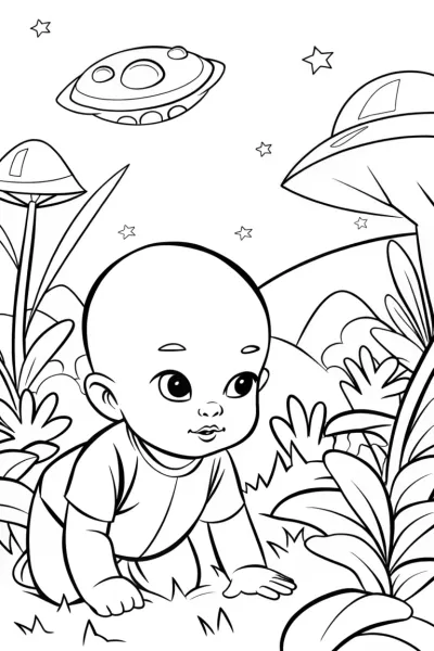 Baby exploring a space garden