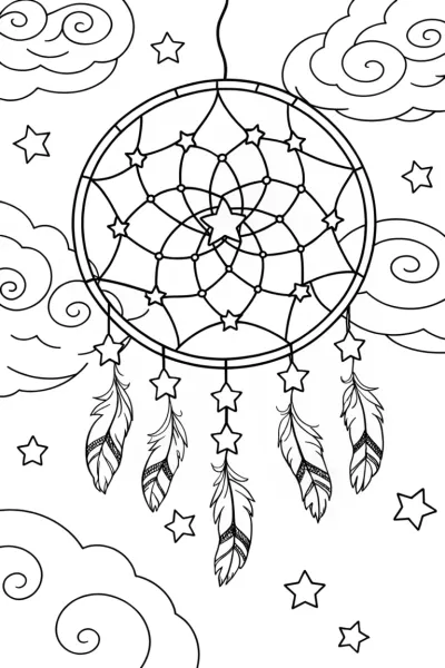 Starry Dream Catcher Coloring Page