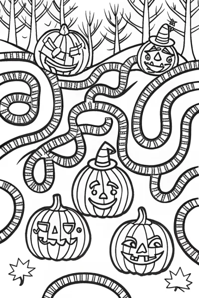 The Enchanted Pumpkin Labyrinth Coloring Page