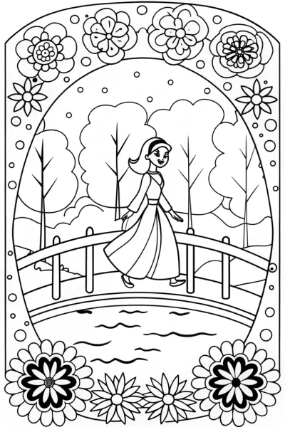 Jasmine and the Magic Flower Bridge Coloring Page