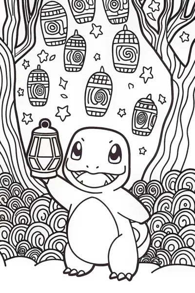 Charmander’s Lantern Adventure Coloring Page