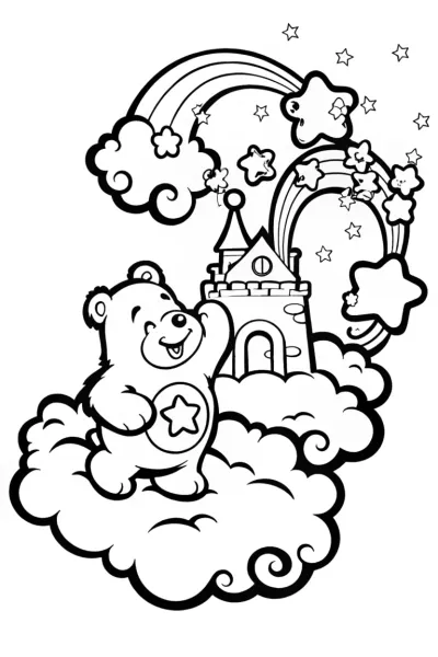 Cuddle Bear’s Cloud Castle Adventure Coloring Page