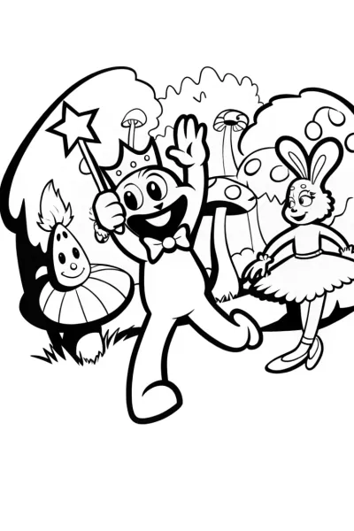 Huggy Wuggy’s Enchanted Forest Parade Coloring Page