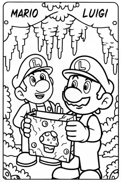 Mario and Luigi: The Great Treasure Hunt Coloring Page