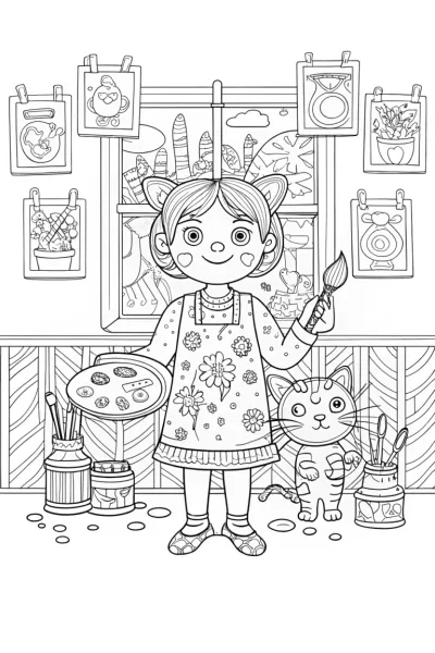 Gabby’s Creative Cat Art Studio Coloring Page