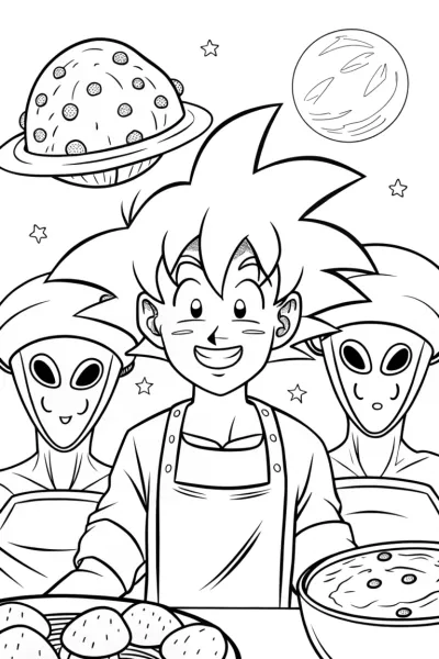 Goku’s Cosmic Cooking Challenge Coloring Page